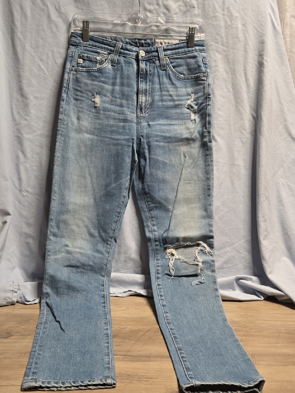 AG Adriano Goldschmied Light Blue Distressed Flare Jeans